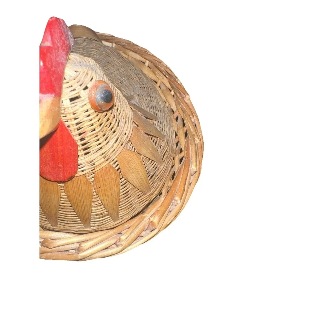 Vintage Hen On Nest Chicken Basket Woven Wood Wicker Rattan Farmhouse Decor 8